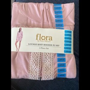 Flora women’s Lounge Brushed Knit Lace Hoodie & shorts pj set